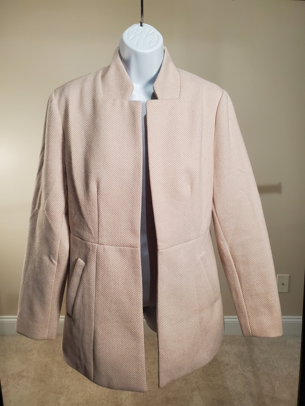Chouyatou Pink Herringbone Open Front Blazer Jacket - Size M